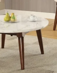 Gasha White Marble Top Coffee Table with Walnut Legs — view 3