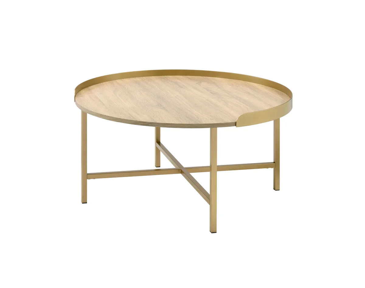 Mithea Oak & Gold Finish Coffee Table — view 1