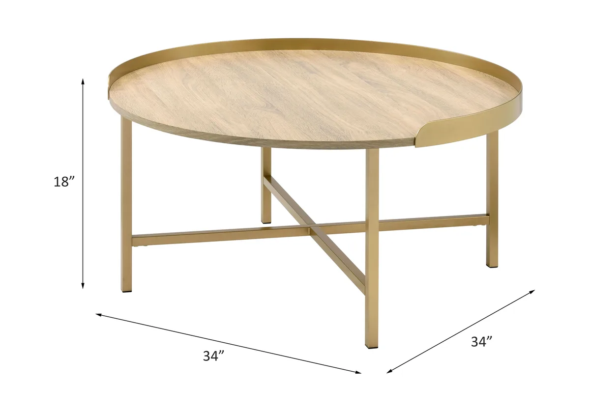 Mithea Oak & Gold Finish Coffee Table — view 2