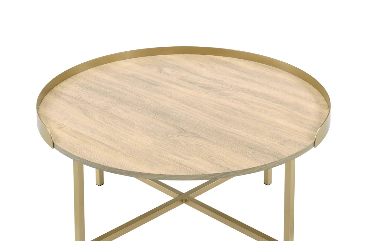 Mithea Oak & Gold Finish Coffee Table — view 4