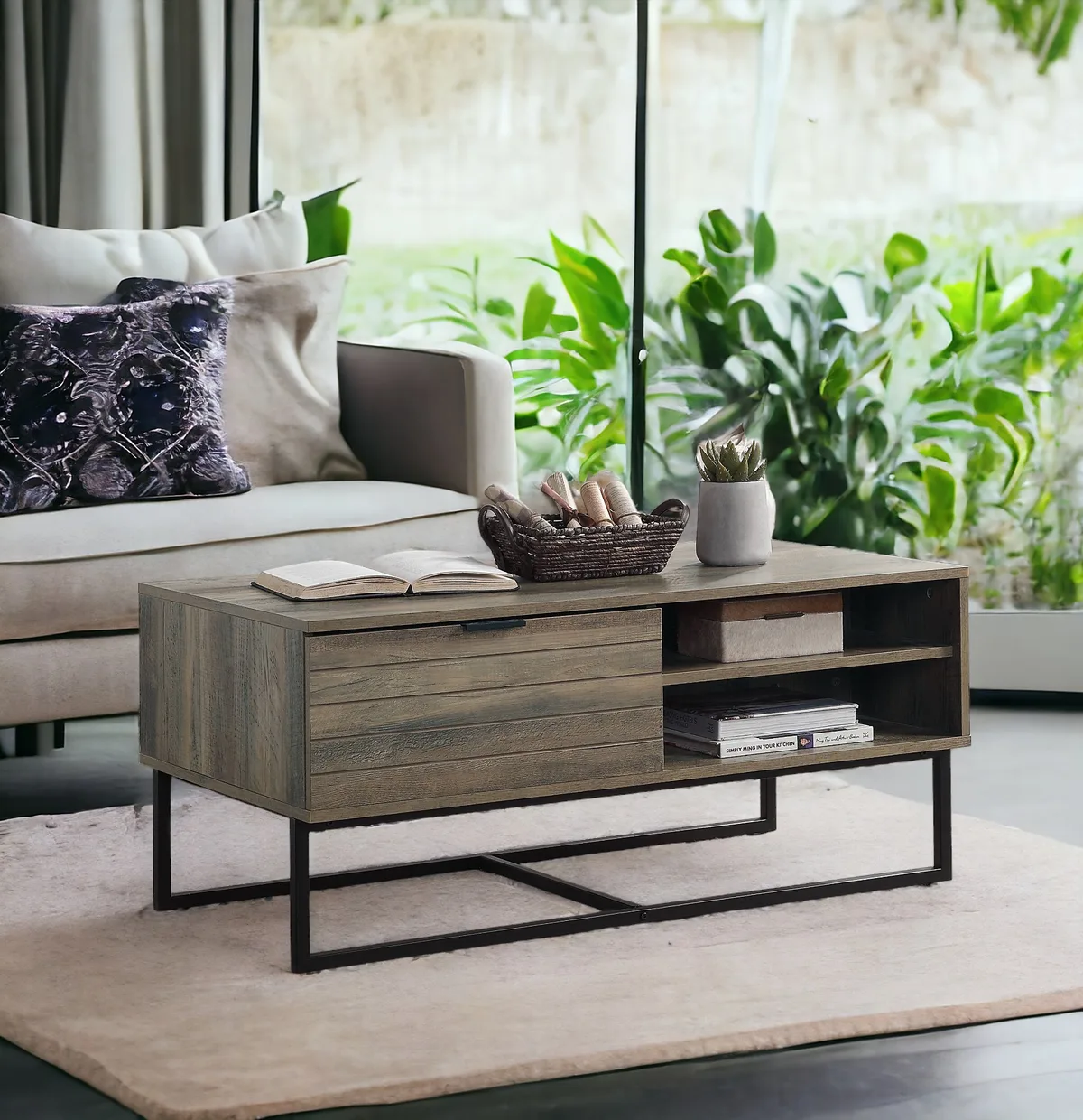 Homare Rustic Oak & Black Finish Coffee Table — view 2