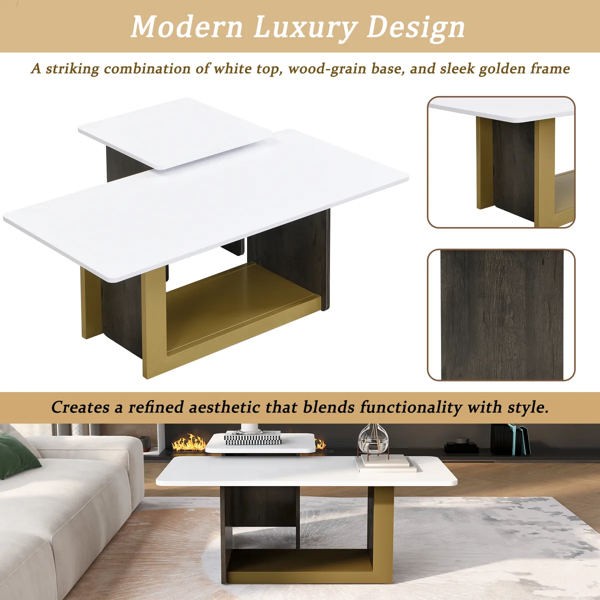 Vibe Haus Modern Light Luxury Coffee Table Set of 2 — view 3