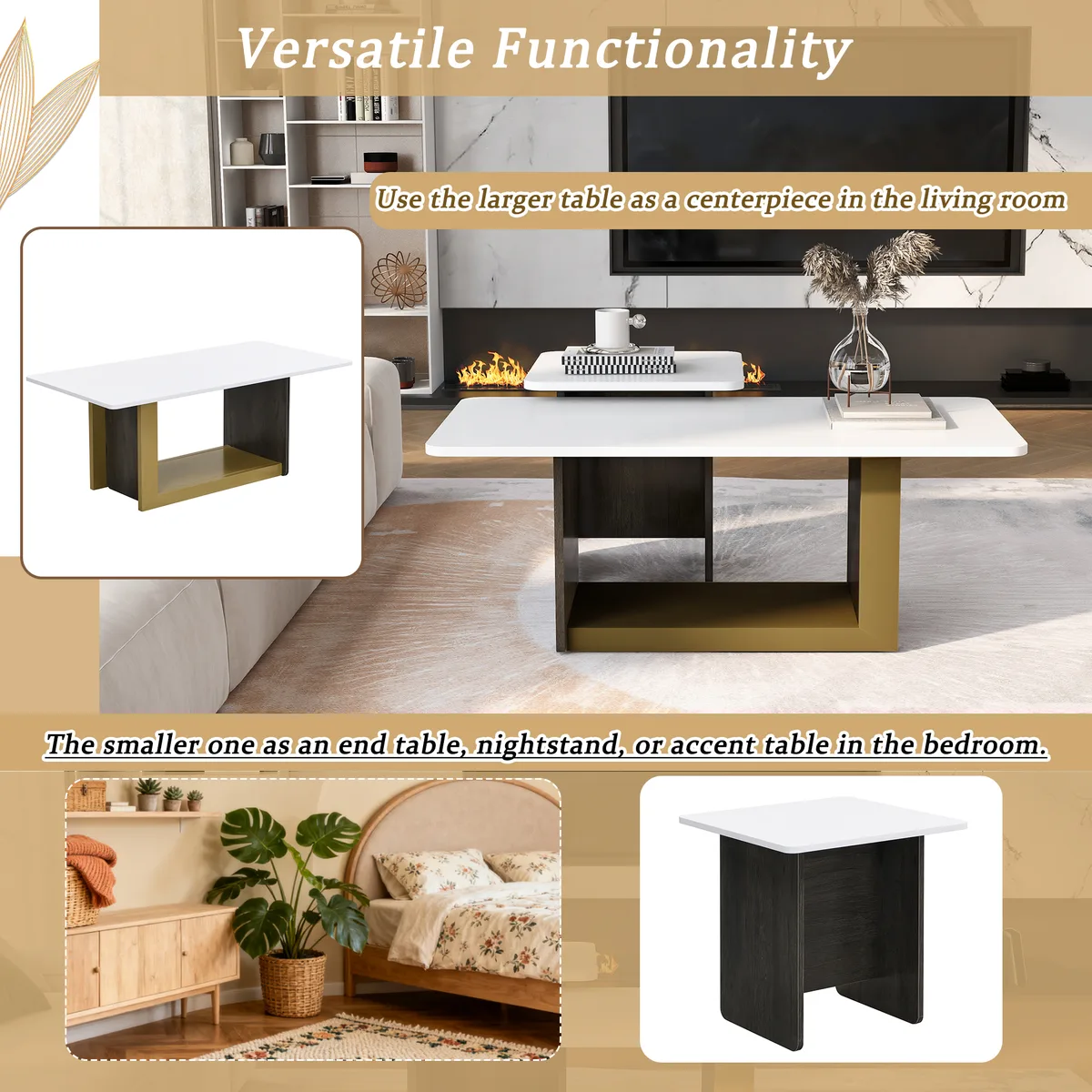 Vibe Haus Modern Light Luxury Coffee Table Set of 2 — view 4