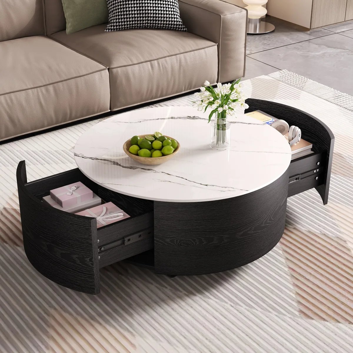 Modern Round Movable Coffee Table with Casters — view 1