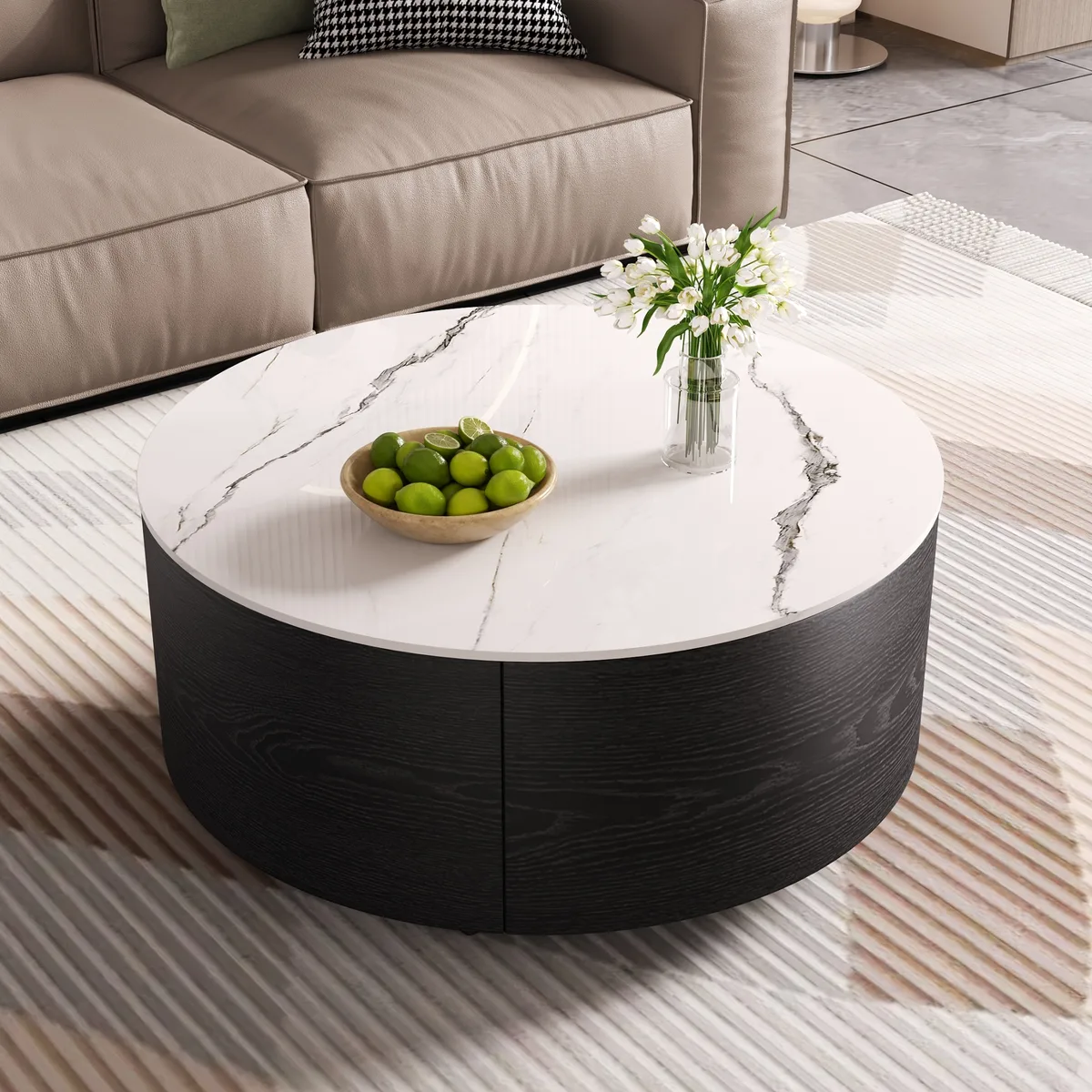 Modern Round Movable Coffee Table with Casters — view 4