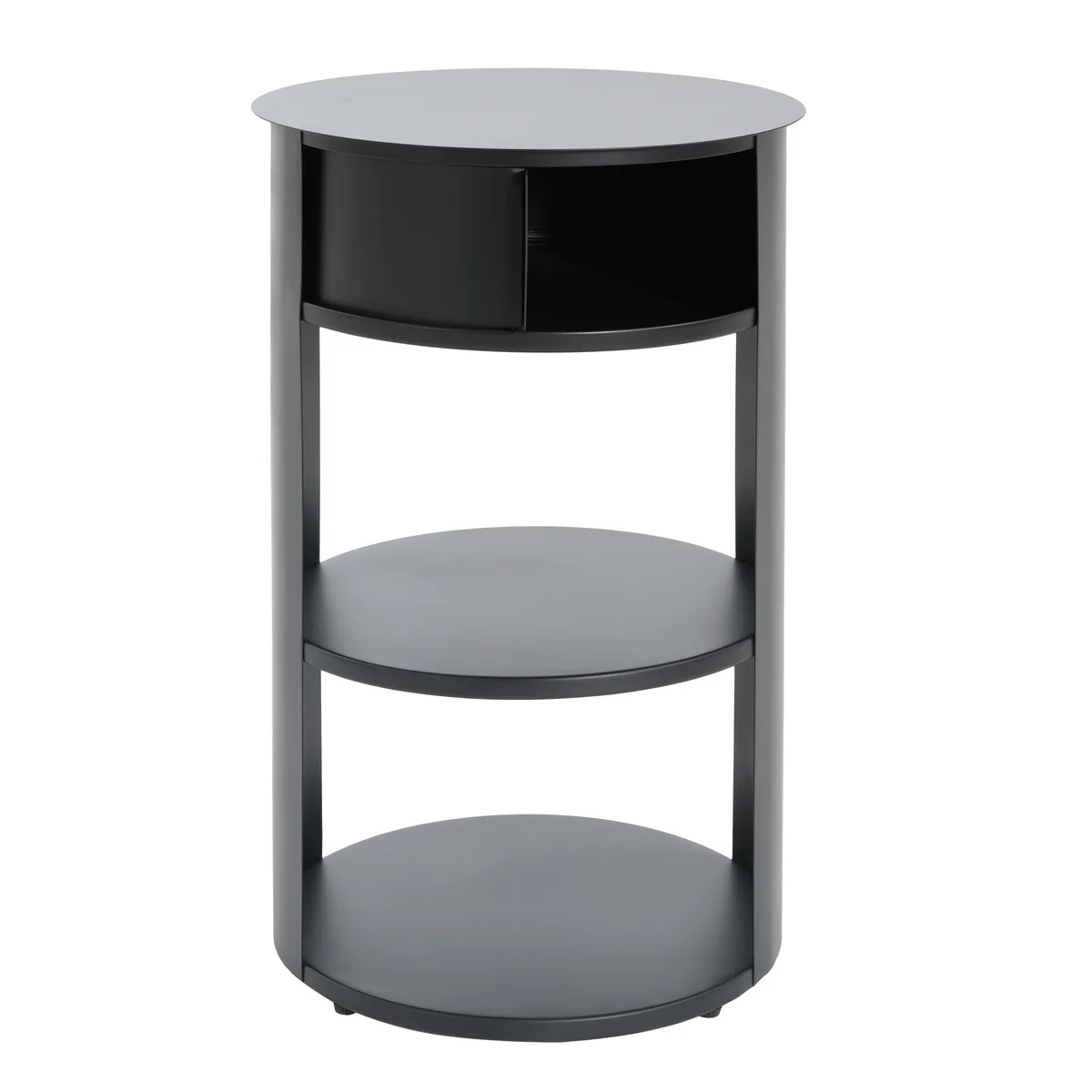 Indoor 3 - Tier Metal Round Side Table with Sliding Door Cabinet, Matte Black — view 4