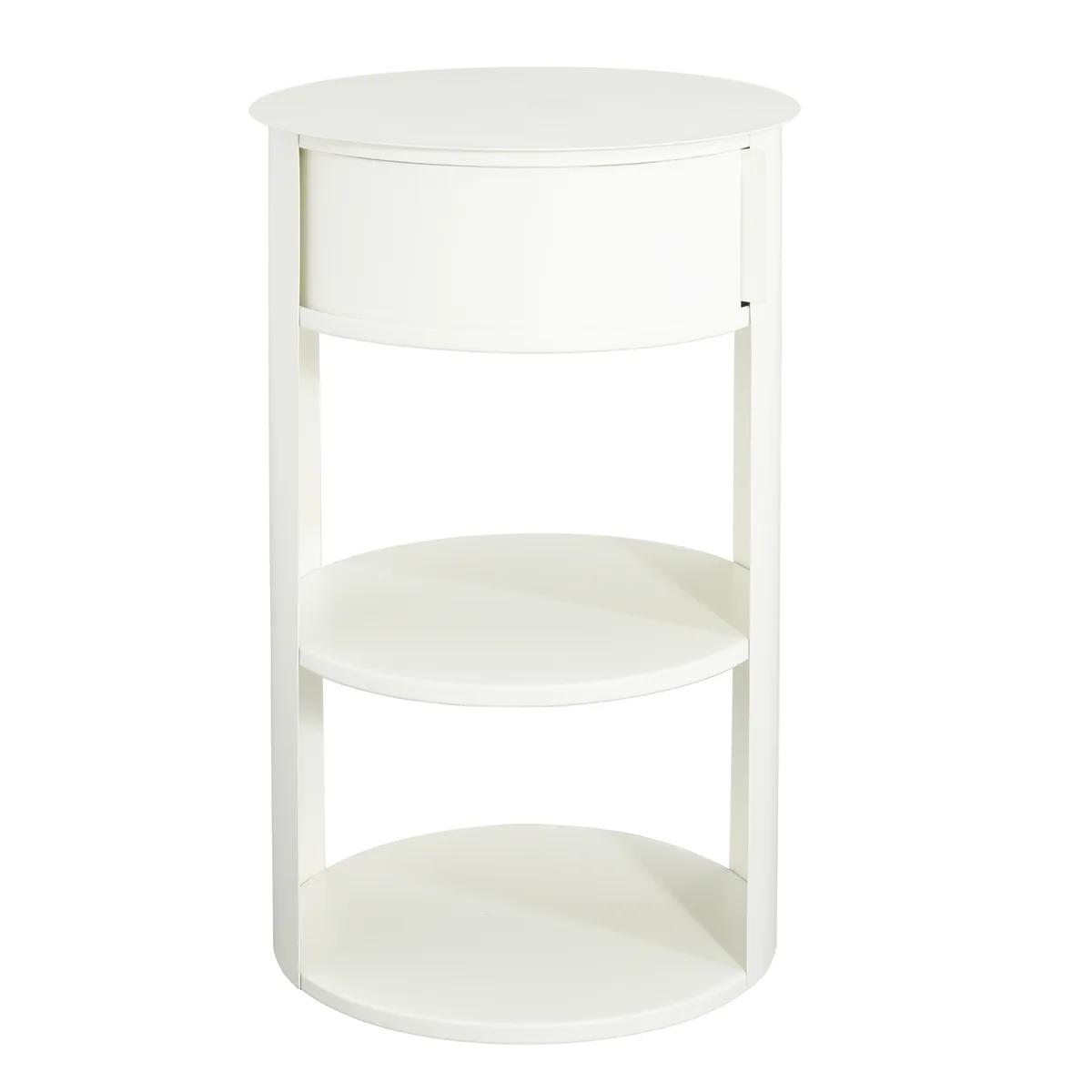 Indoor 3 - Tier Metal Round Side Table with Sliding Door Cabinet, Matte White — view 3