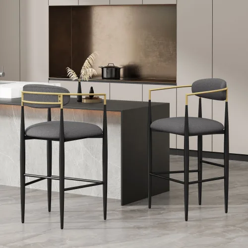 Barstools Set of 2, Counter Height Upholstered Bar Stools with Backs and Iron — view 2