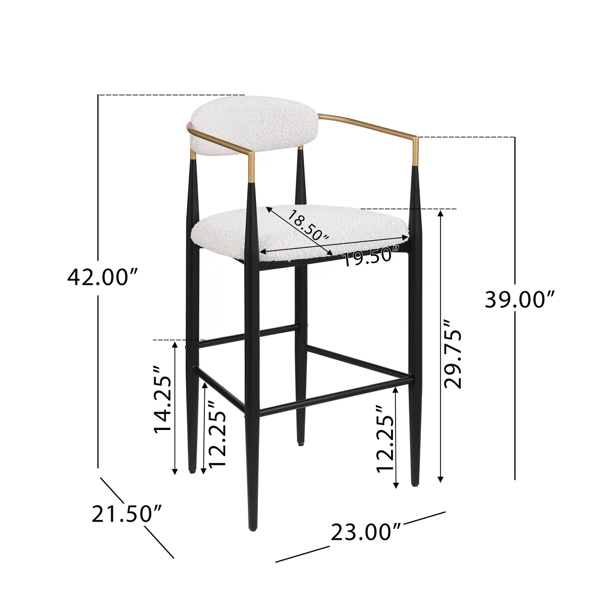Barstools Set of 2, Counter Height Upholstered Bar Stools with Backs and Iron — view 3