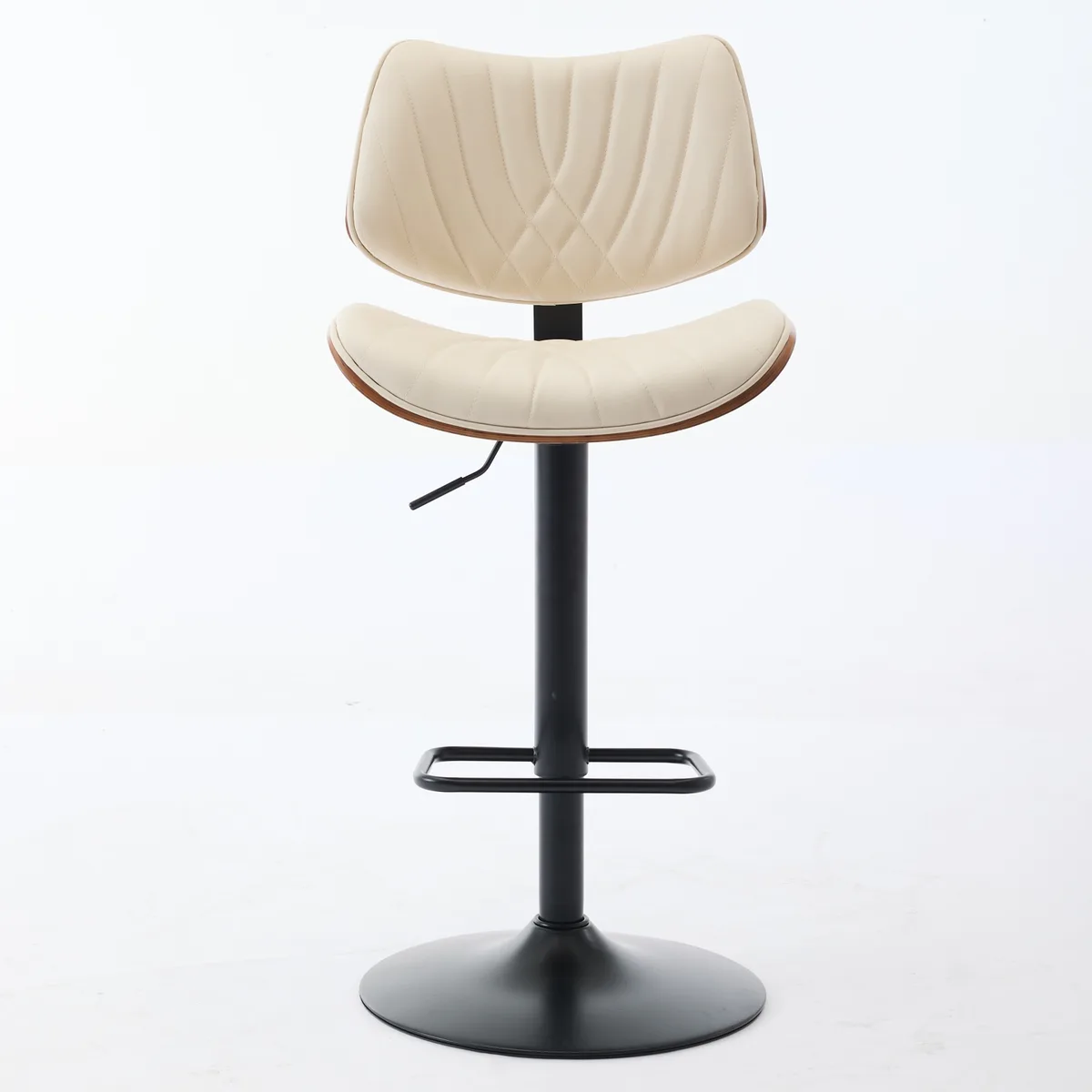 Walnut Bentwood Bar Stools Mid Century Modern Adjustable Counter Height Black — view 2