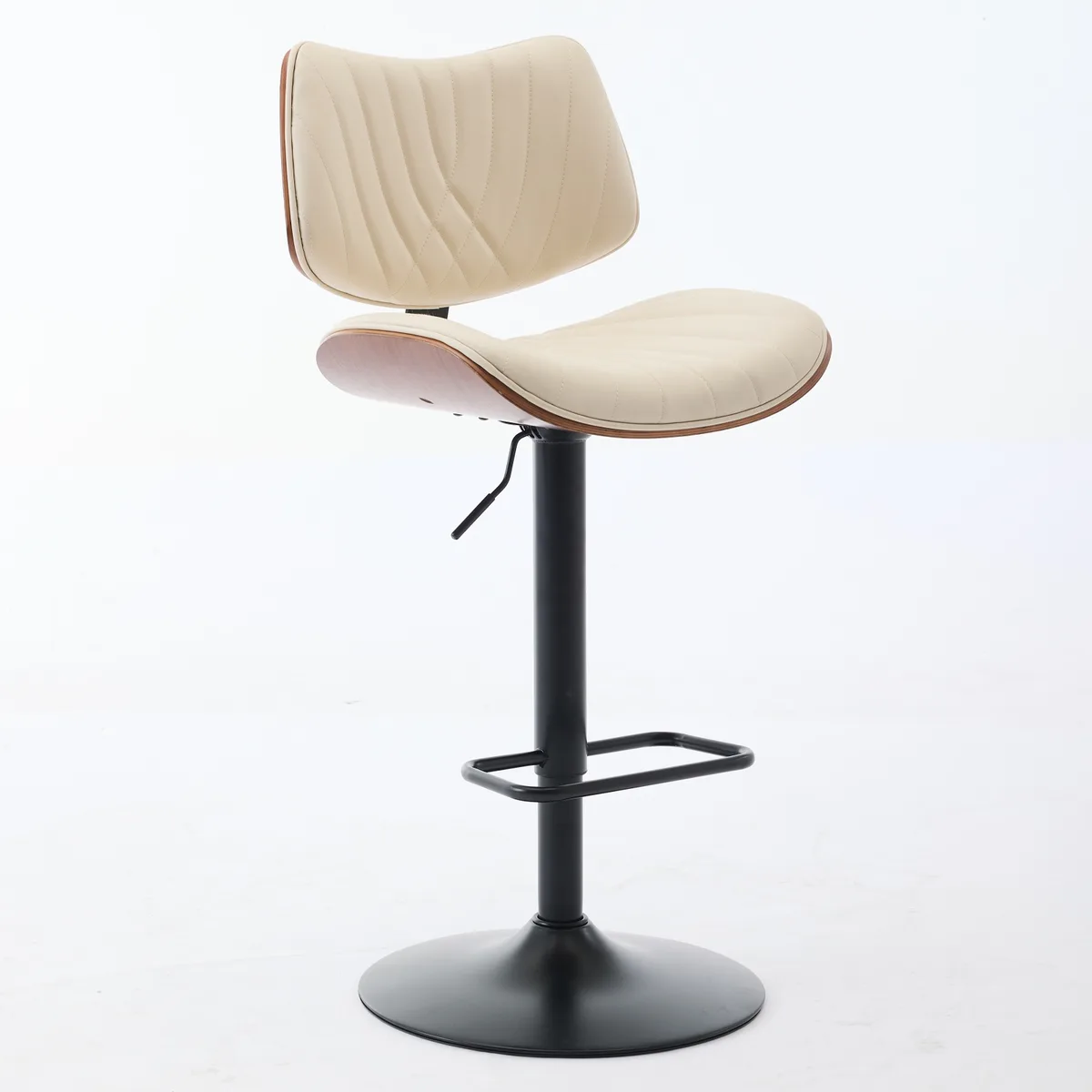 Walnut Bentwood Bar Stools Mid Century Modern Adjustable Counter Height Black — view 3