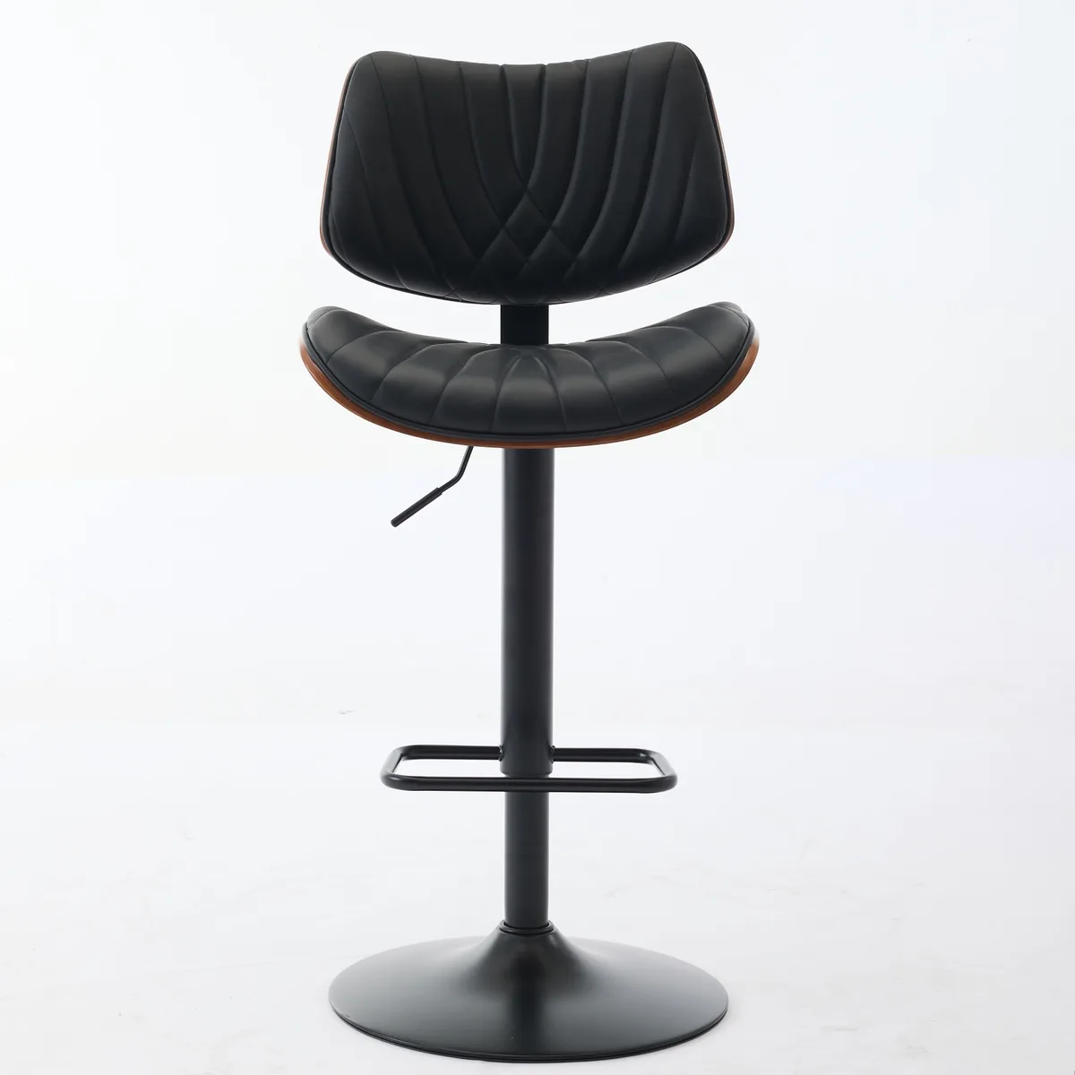Walnut Bentwood Bar Stools Mid Century Modern Adjustable Counter Height Black — view 2