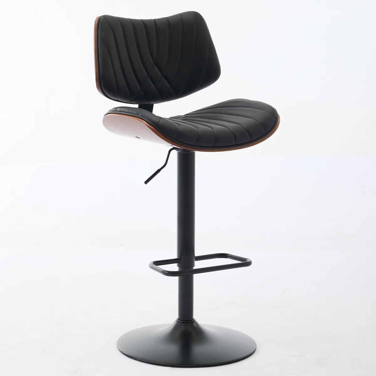 Walnut Bentwood Bar Stools Mid Century Modern Adjustable Counter Height Black — view 3
