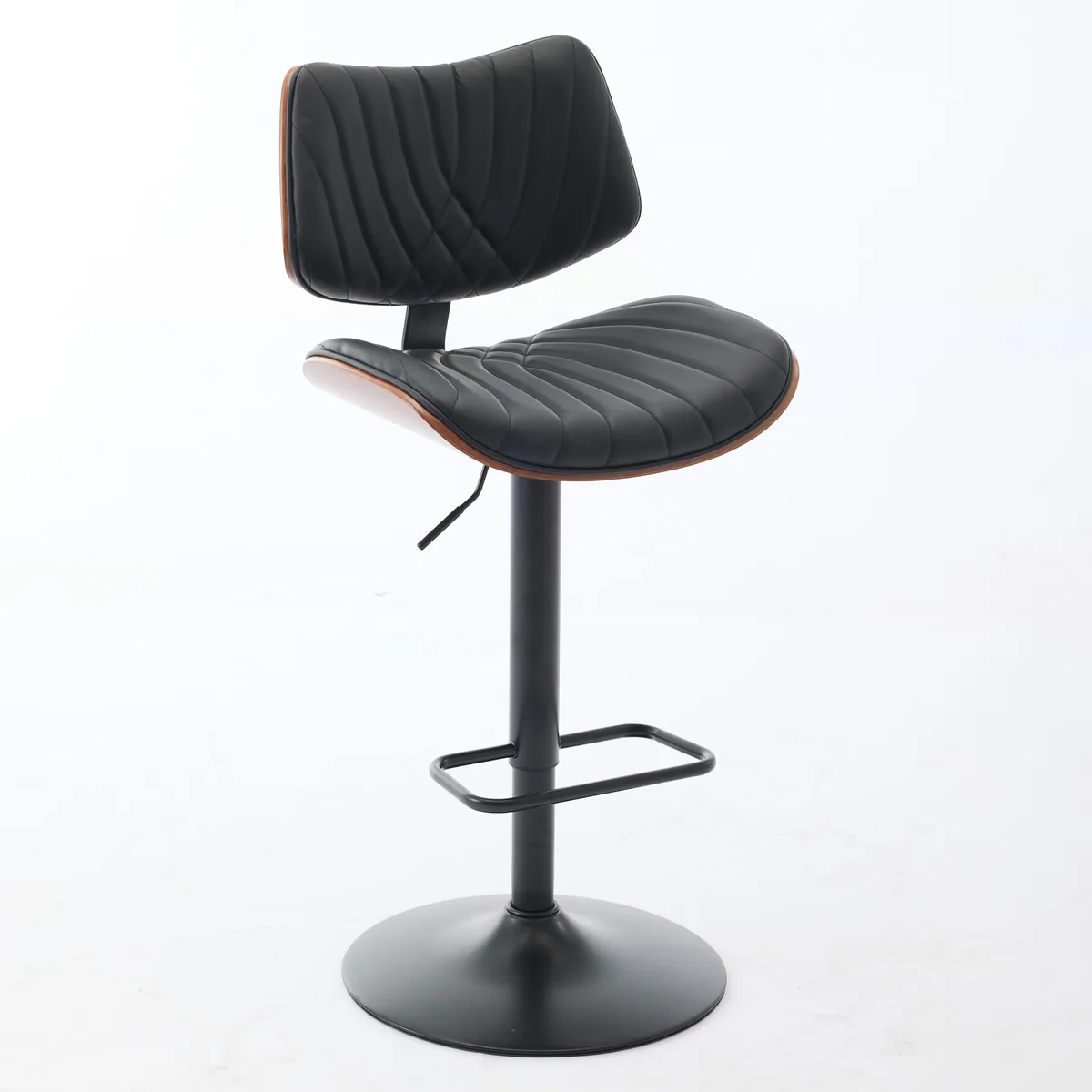Walnut Bentwood Bar Stools Mid Century Modern Adjustable Counter Height Black — view 4