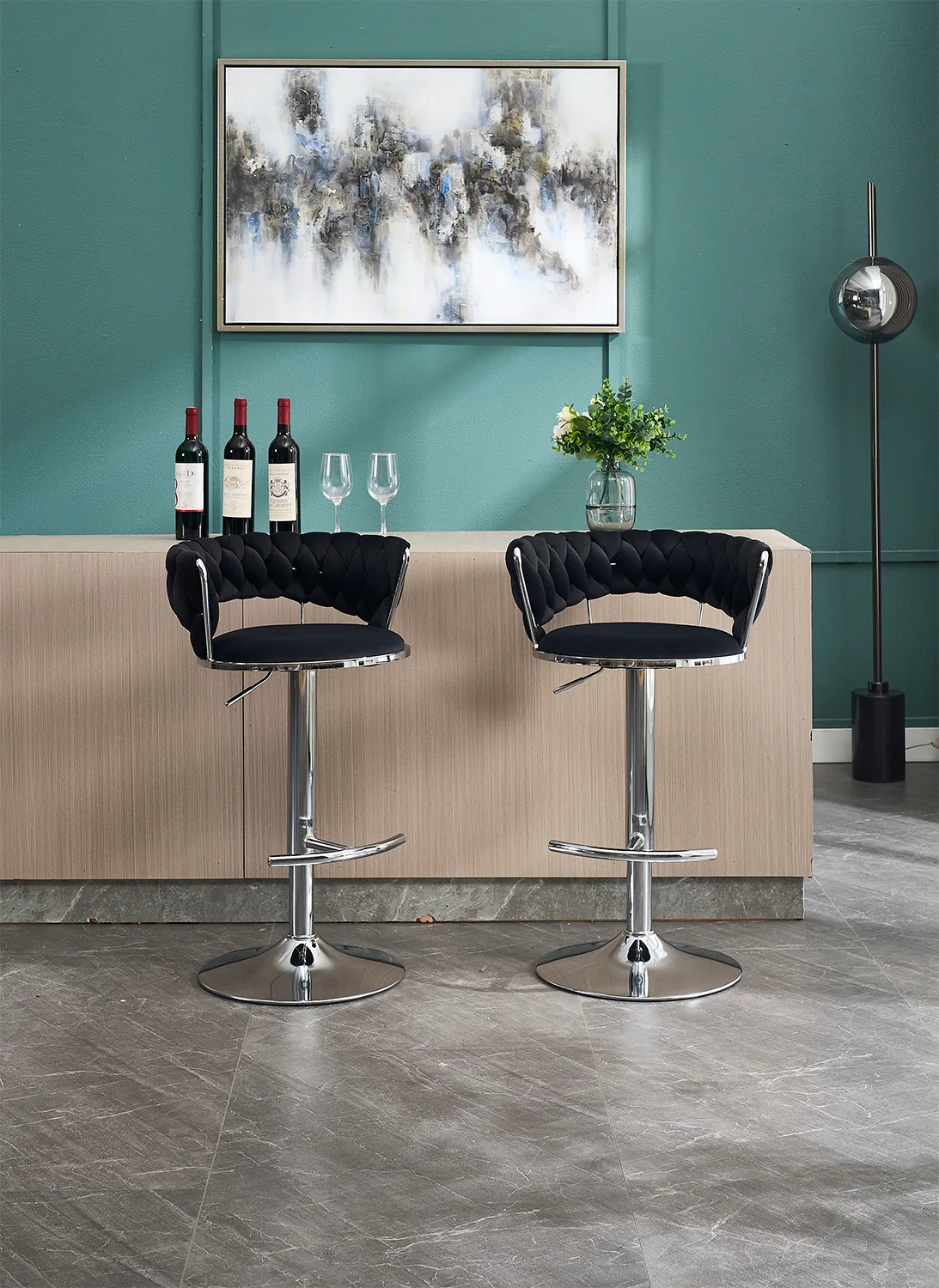 Set of 2 Bar Stools,with Chrome Footrest and Base Swivel Height Adjustable — view 1