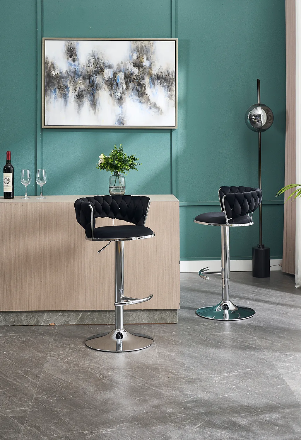 Set of 2 Bar Stools,with Chrome Footrest and Base Swivel Height Adjustable — view 4