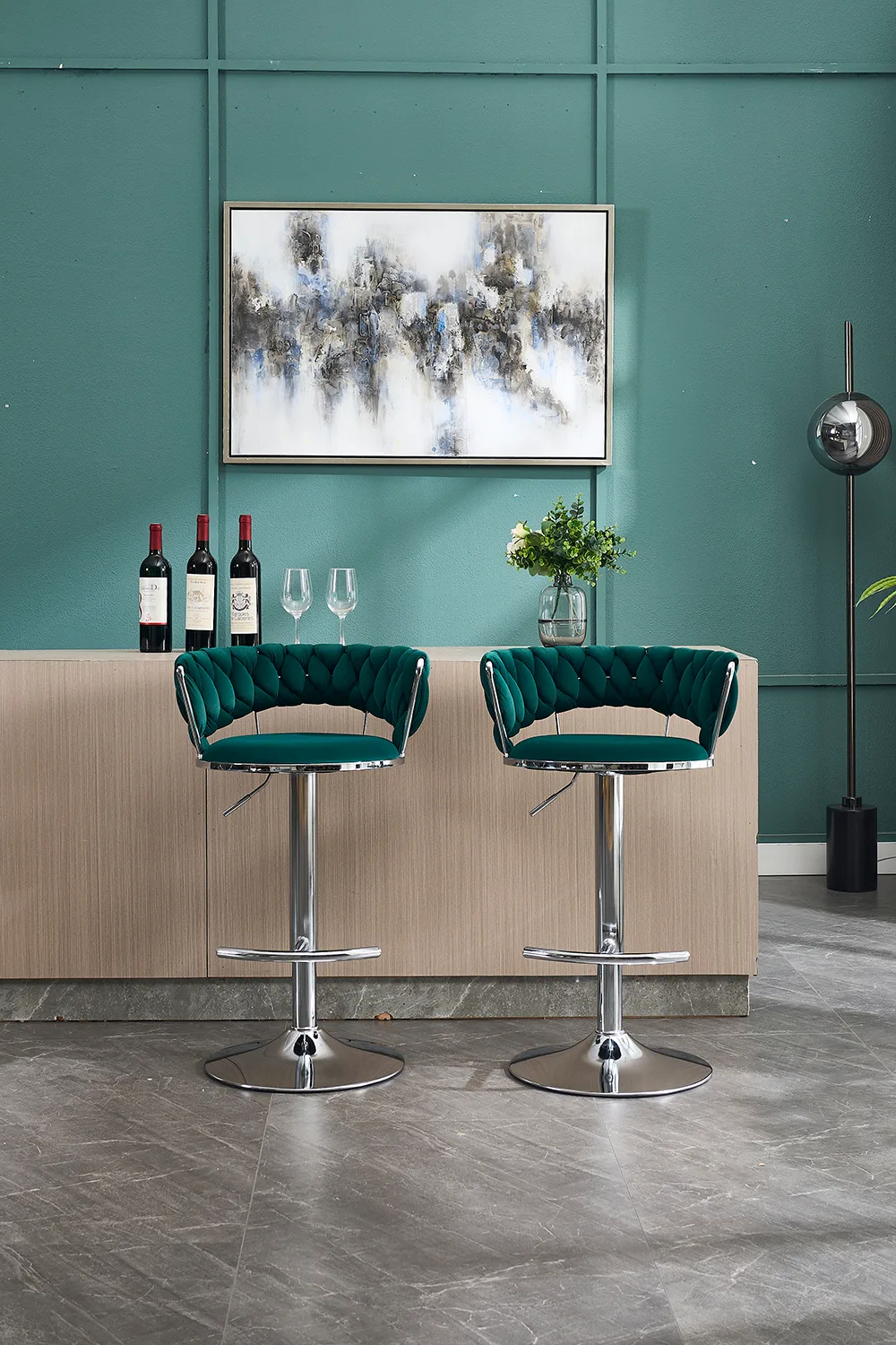 Set of 2 Bar Stools,with Chrome Footrest and Base Swivel Height Adjustable — view 2
