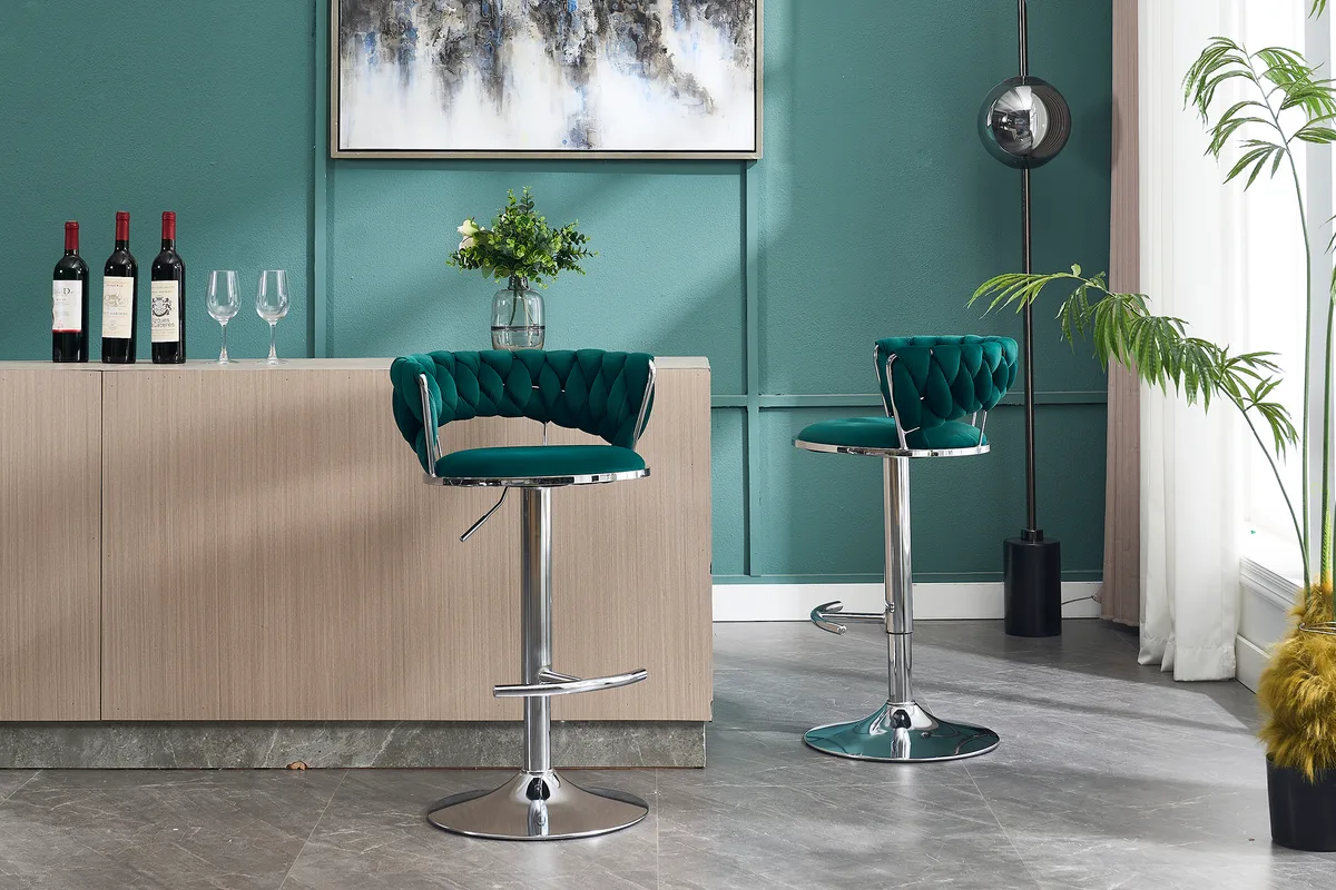 Set of 2 Bar Stools,with Chrome Footrest and Base Swivel Height Adjustable — view 3