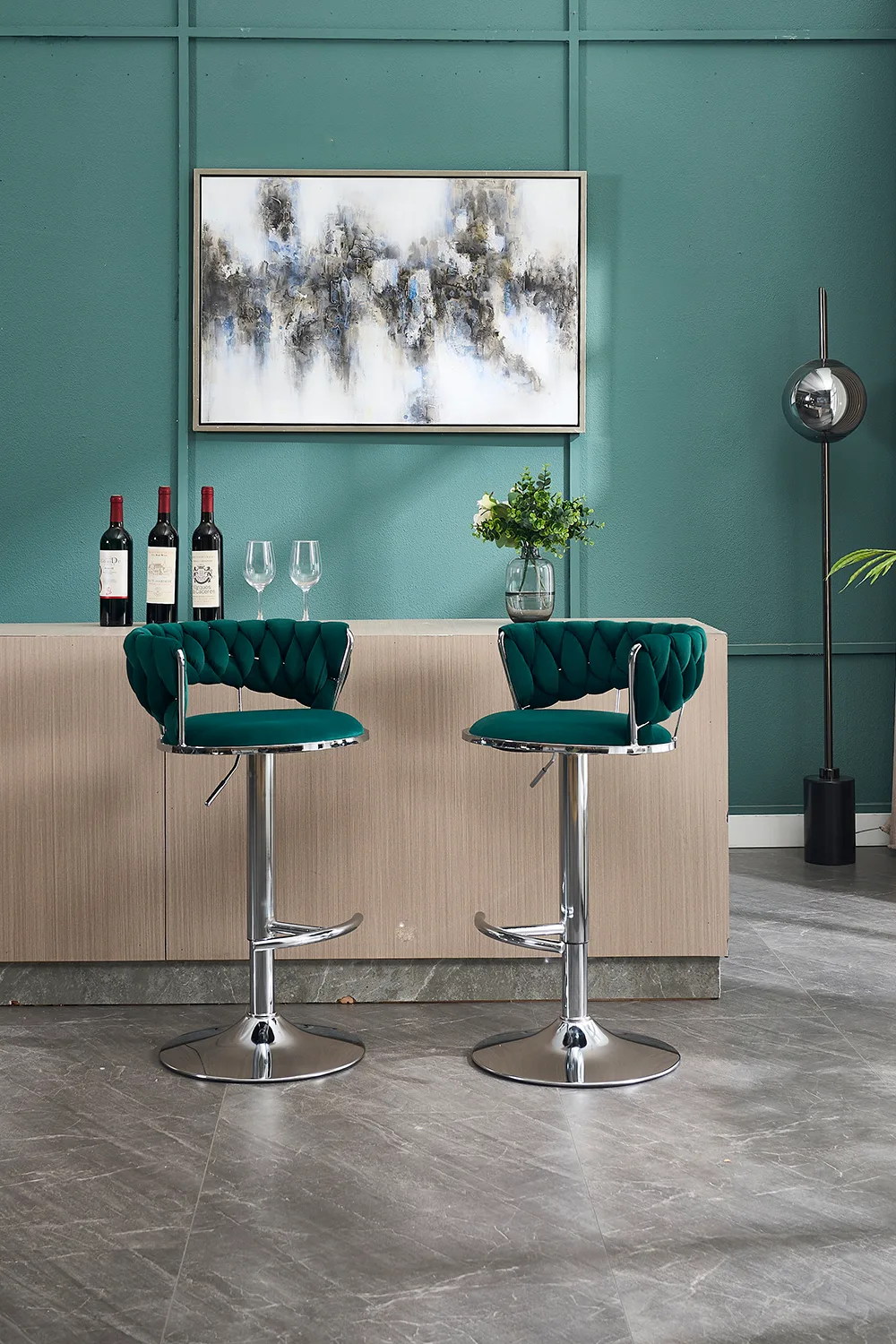 Set of 2 Bar Stools,with Chrome Footrest and Base Swivel Height Adjustable — view 4