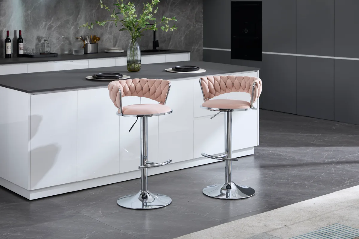 Set of 2 Bar Stools,with Chrome Footrest and Base Swivel Height Adjustable — view 1