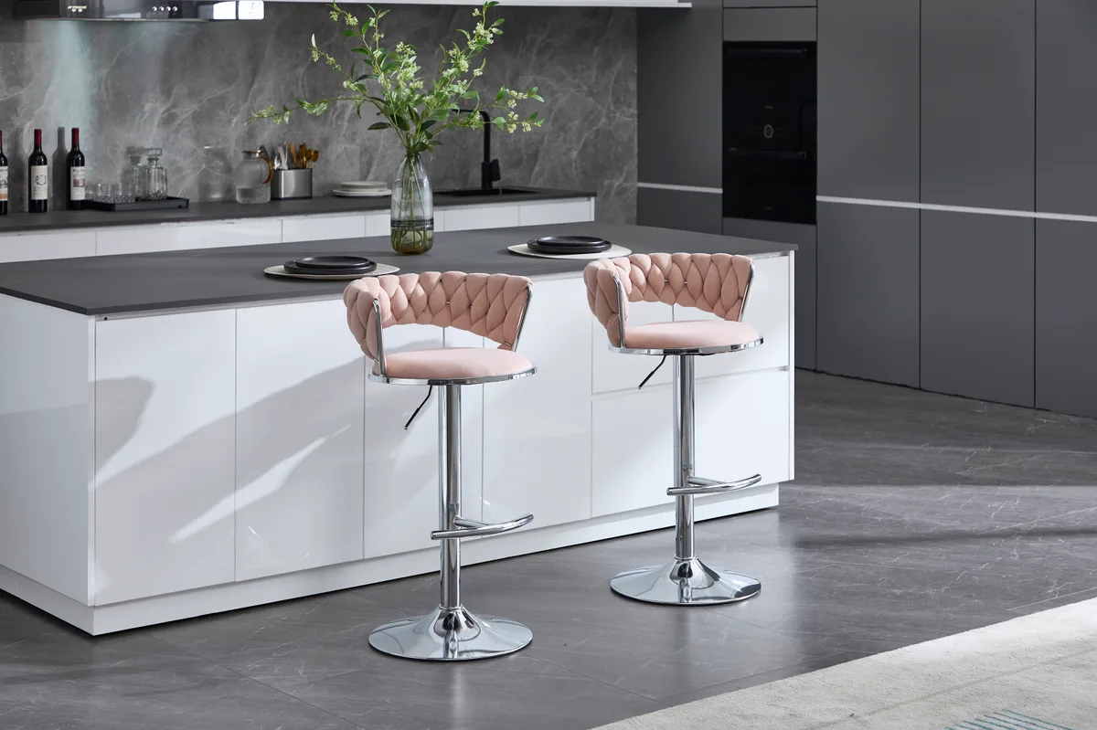 Set of 2 Bar Stools,with Chrome Footrest and Base Swivel Height Adjustable — view 2