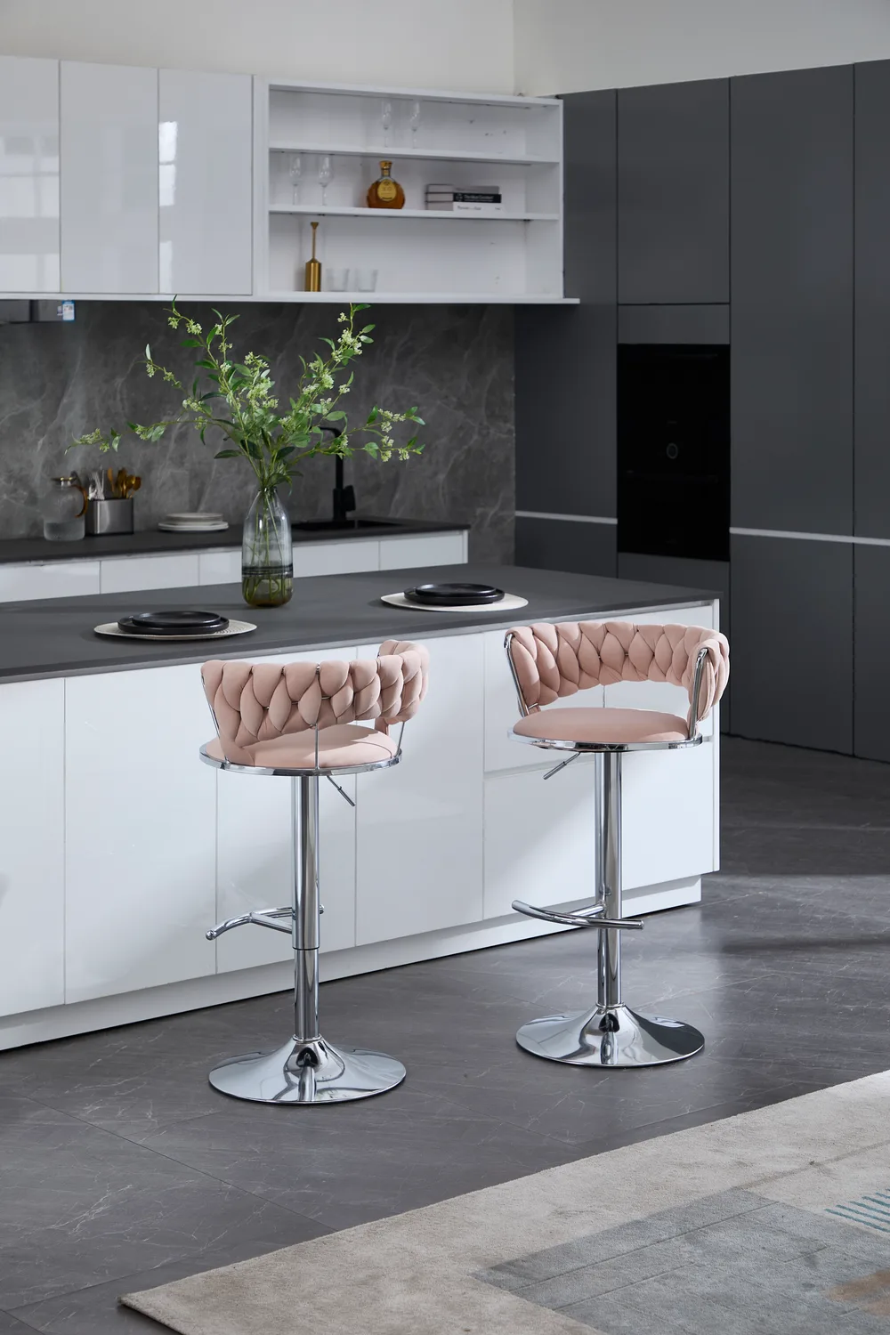 Set of 2 Bar Stools,with Chrome Footrest and Base Swivel Height Adjustable — view 3