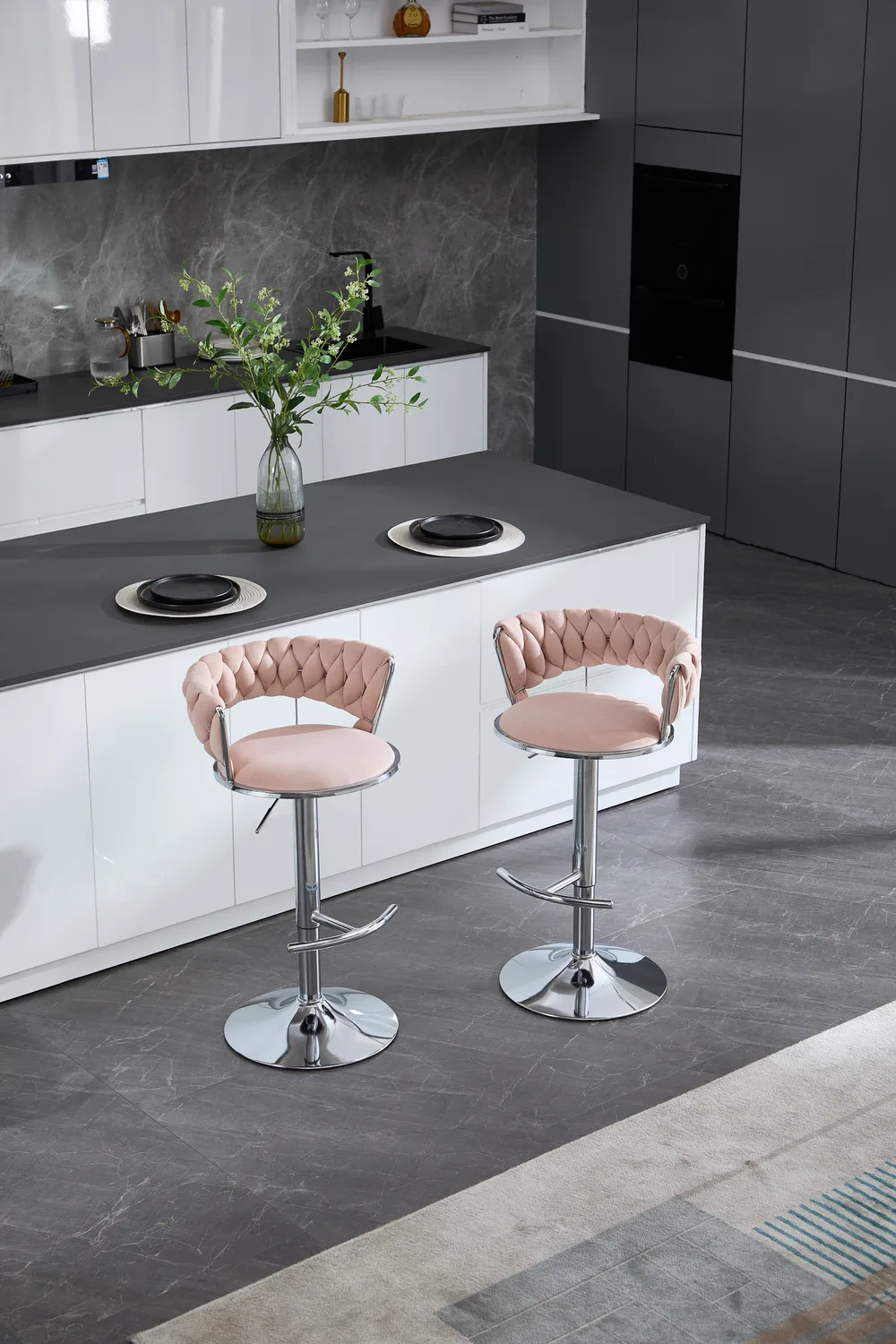 Set of 2 Bar Stools,with Chrome Footrest and Base Swivel Height Adjustable — view 4