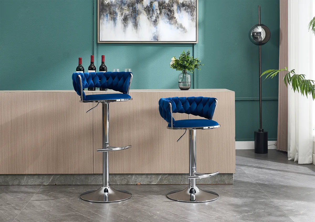 Set of 2 Bar Stools,with Chrome Footrest and Base Swivel Height Adjustable — view 2