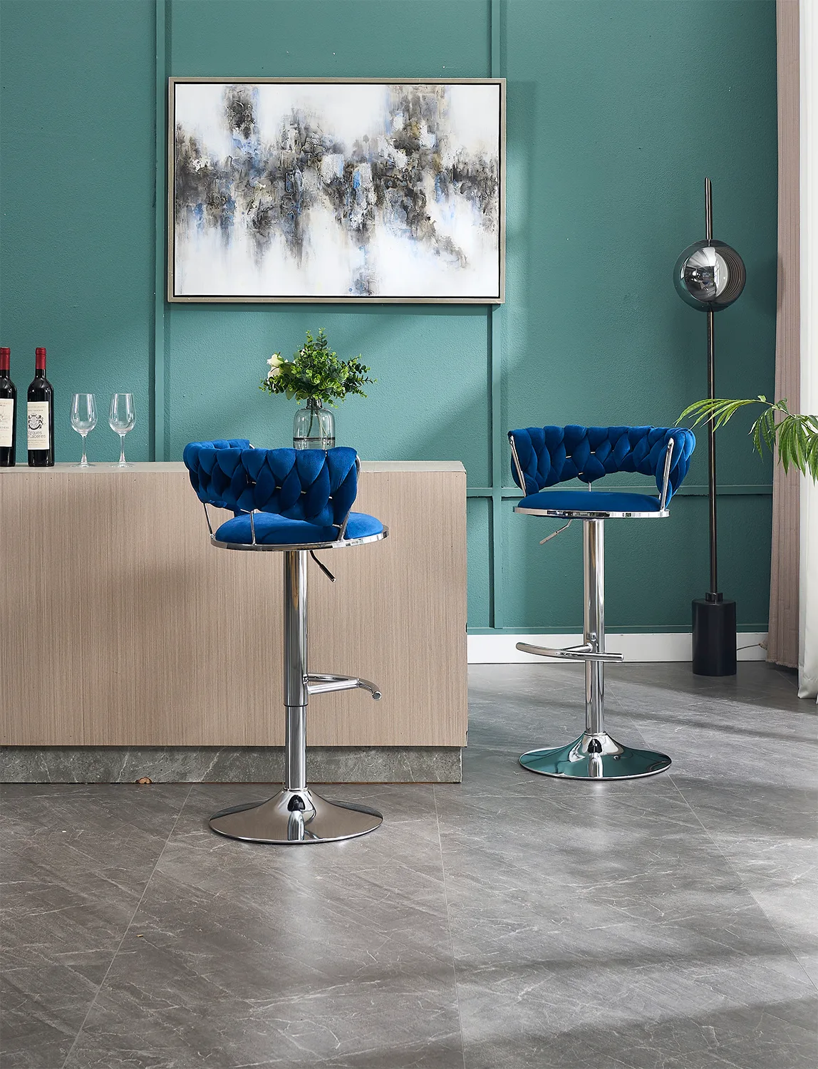 Set of 2 Bar Stools,with Chrome Footrest and Base Swivel Height Adjustable — view 3