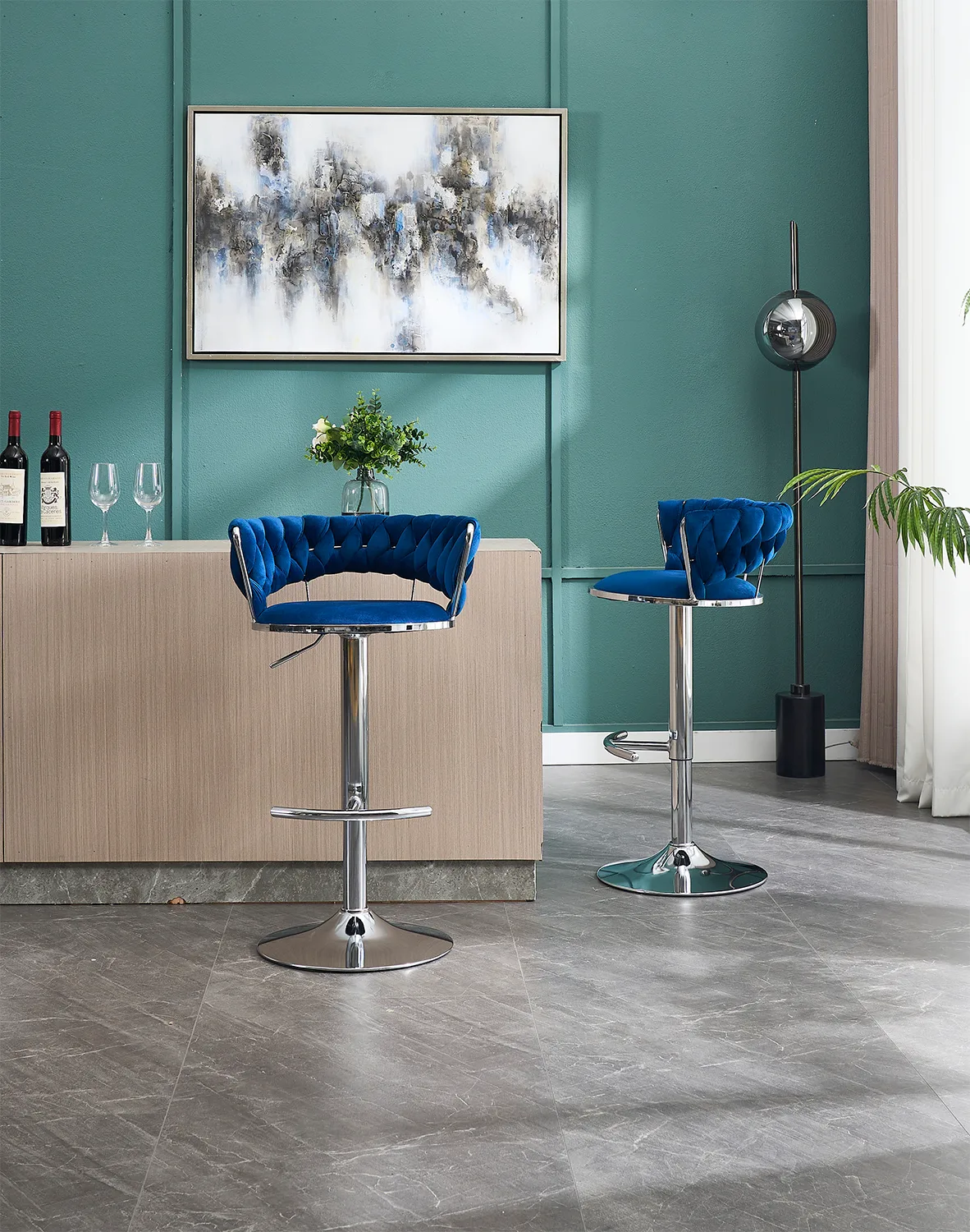 Set of 2 Bar Stools,with Chrome Footrest and Base Swivel Height Adjustable — view 4