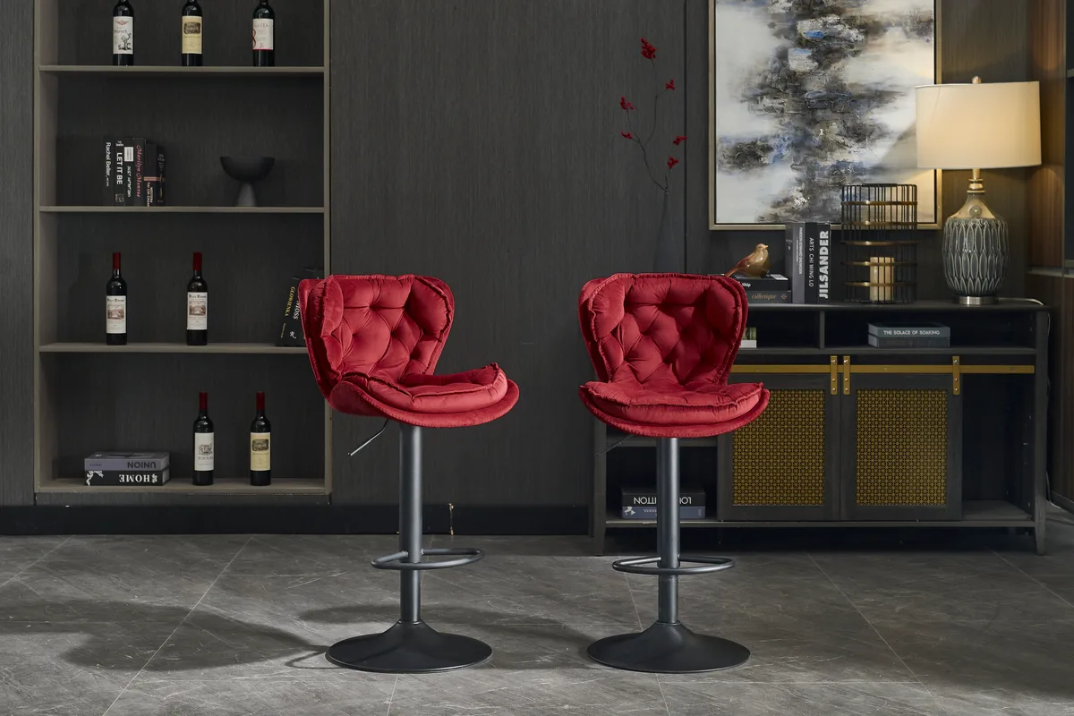Set of 2 Bar Stools with Powder Footrest and Base Swivel Height Adjustable — view 1