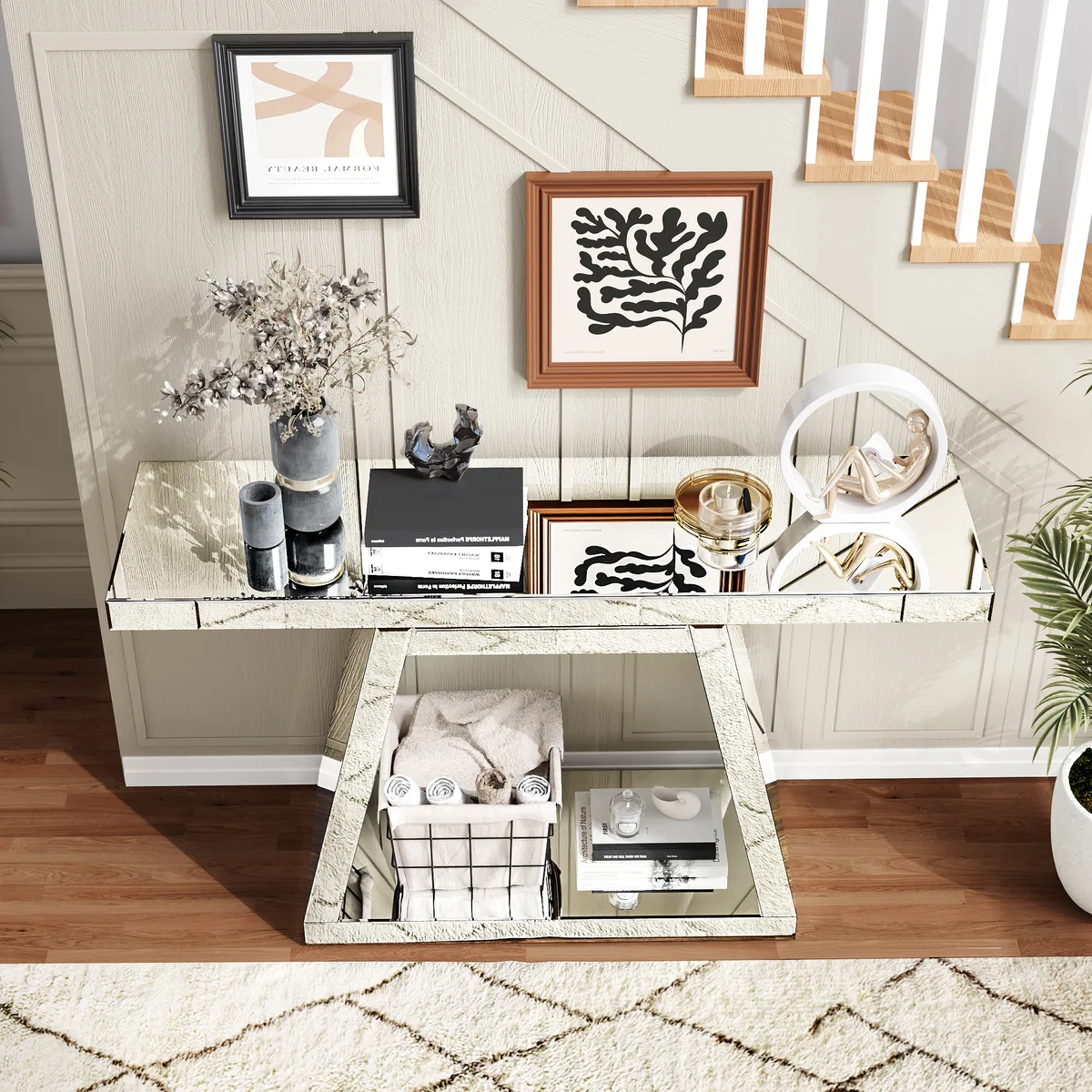 55.9" Modern Luxe Full - Body Mirror Entryway Table with Trapezoid Base – 360° — view 2