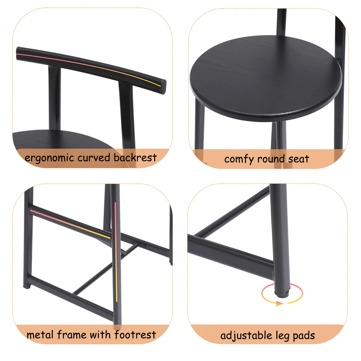 27''H Barstool Set of 3 Wooden Round Bar Stools with Footrest Modern Kitchen — view 4