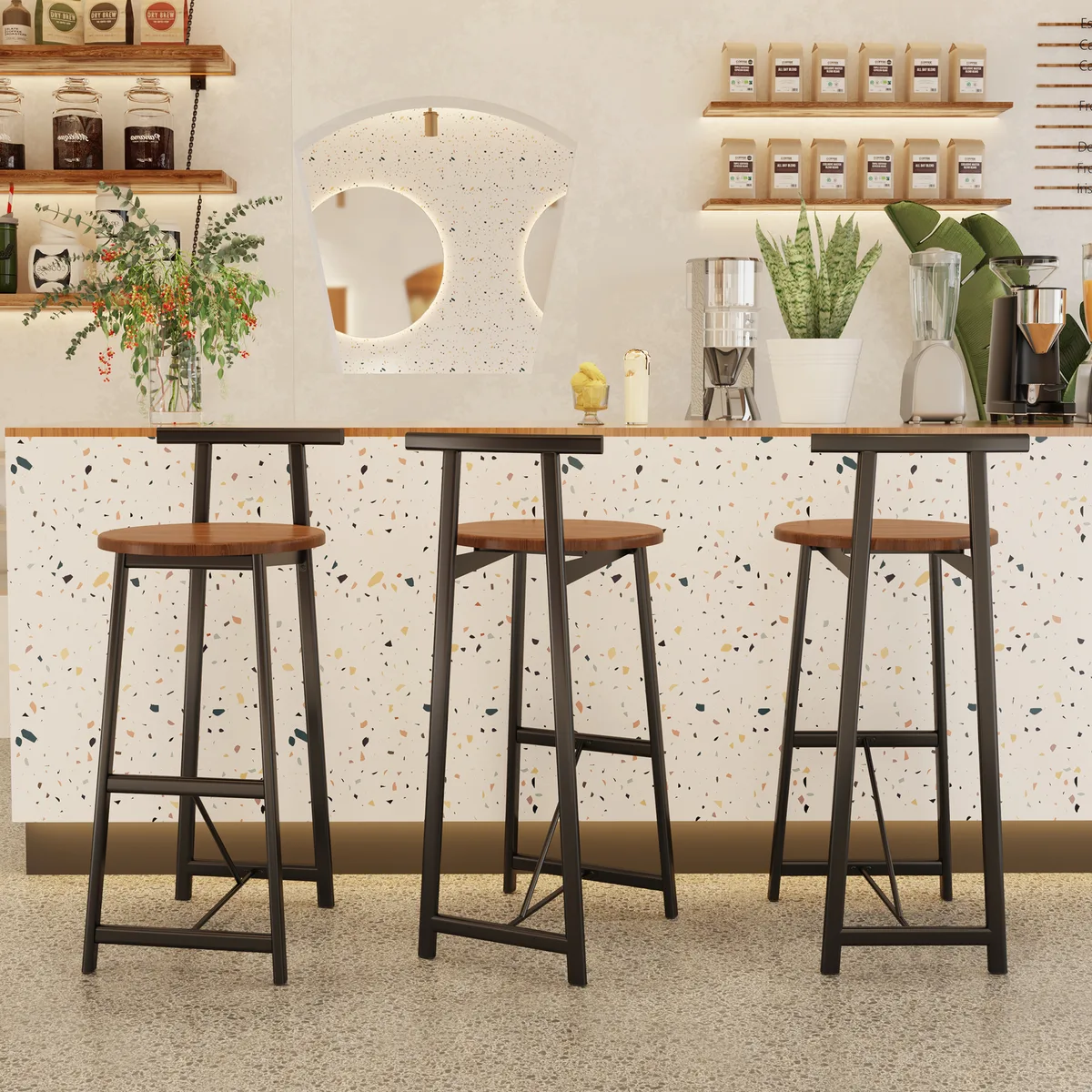 Bar Stool Set of 3 Counter Height Barstools with Back Armless Dining Chairs for — view 1
