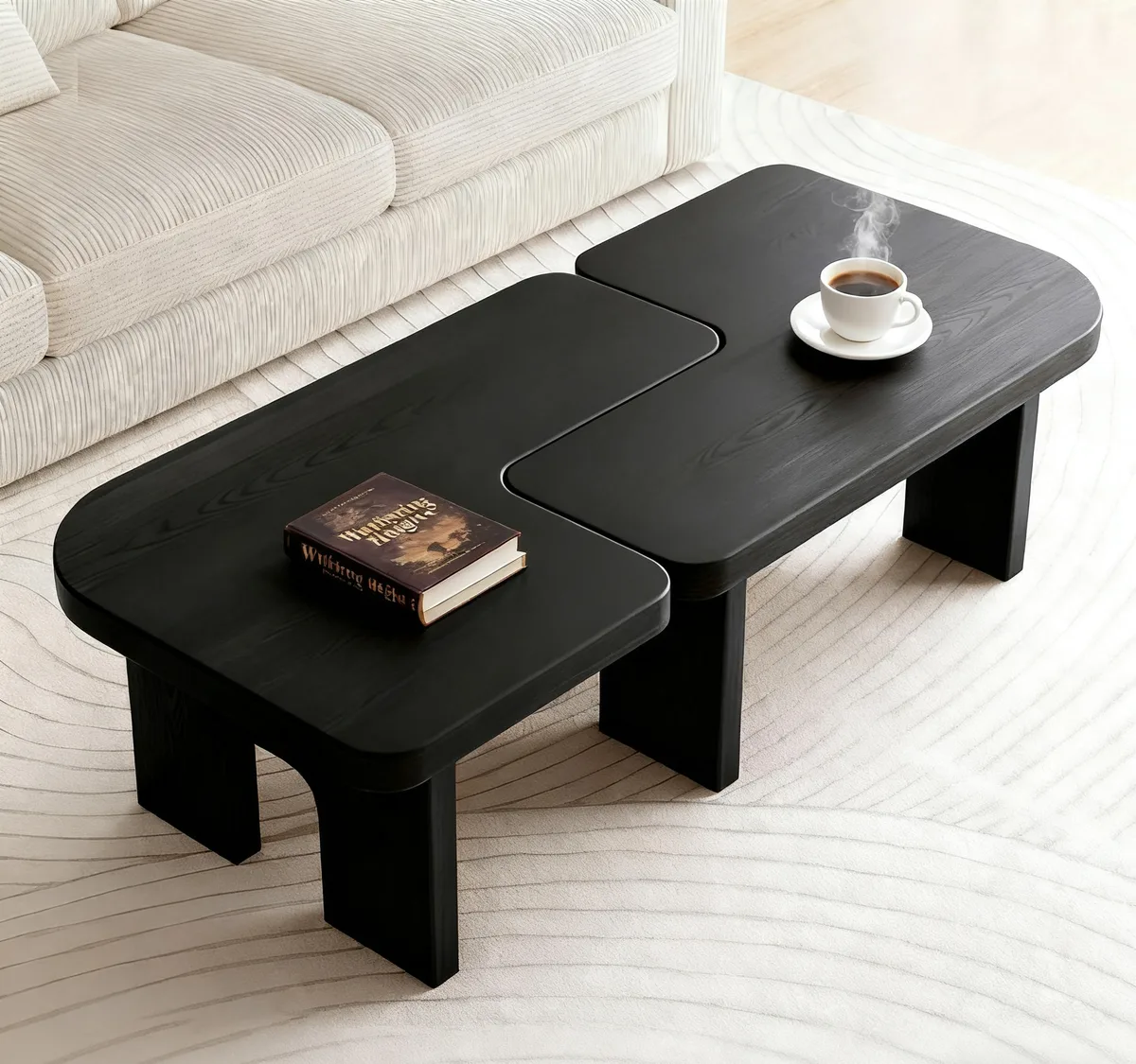Modern Black Wooden Nesting Coffee Table Set — view 2