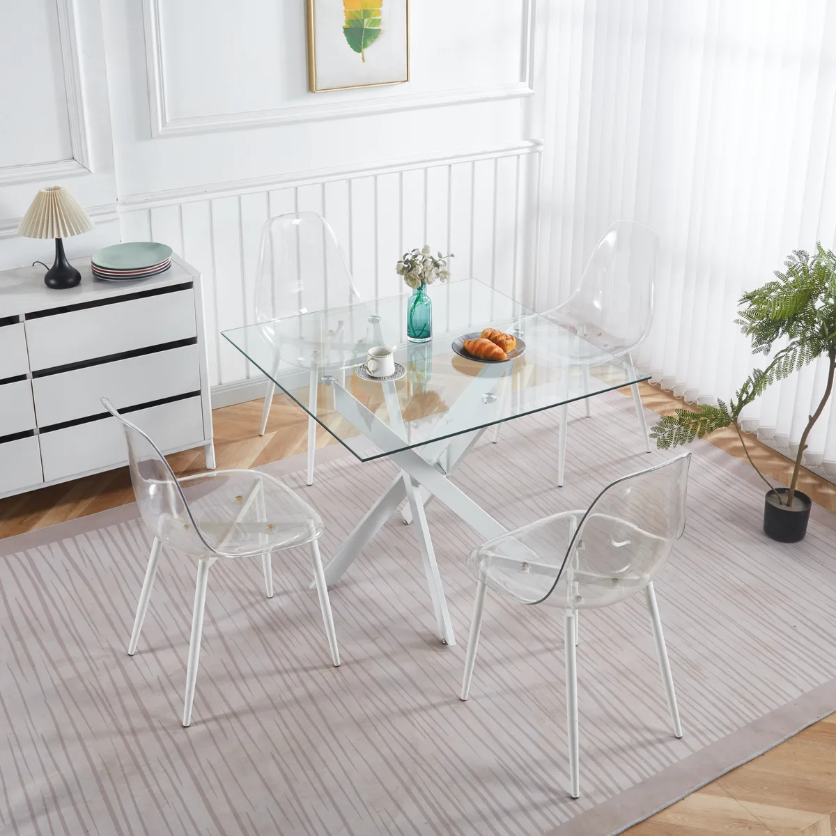 Dining Table with Cross Metal Leg and Tempered Glass — view 3