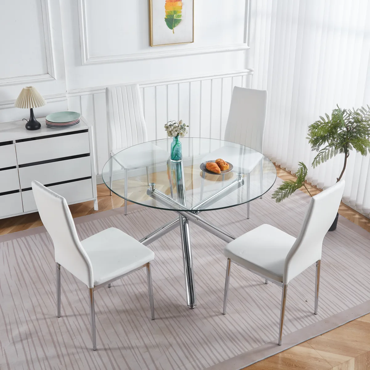 Chrome Dining Table with Metal Leg and Glass — view 3