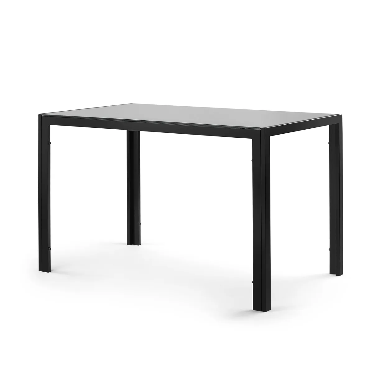 Black Tempered Glass Dining Table 47 Inch Rectangular Metal Frame for 4 — view 1