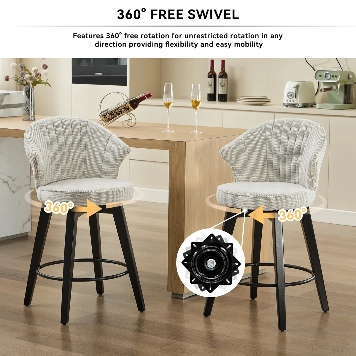 008 - Wing Back Swivel Bar Stools Set of 2 - 25" Counter Height Adjustable — view 2