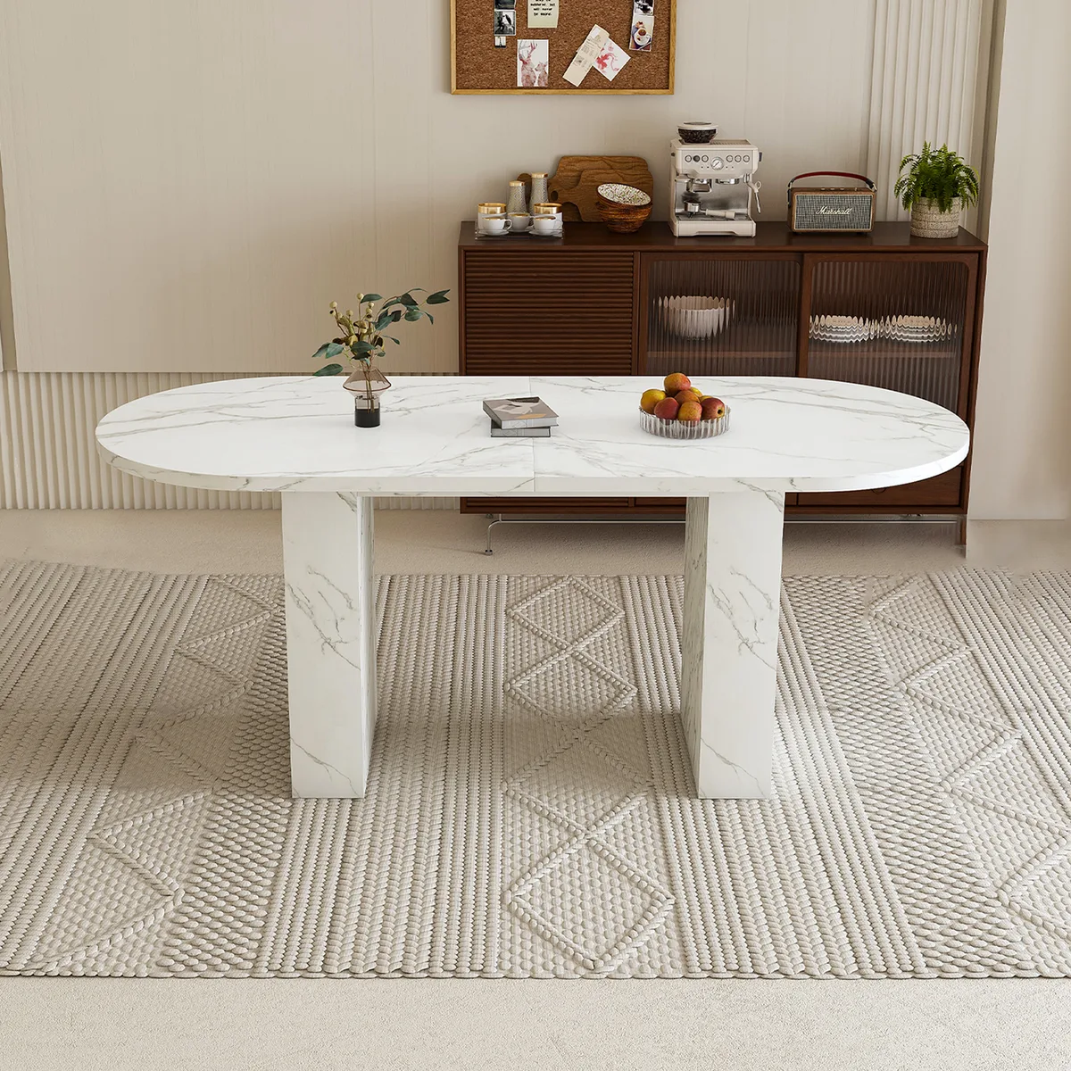 Modern White Oval Dining Table 63 Inch Pedestal Base Seats 4 — view 2