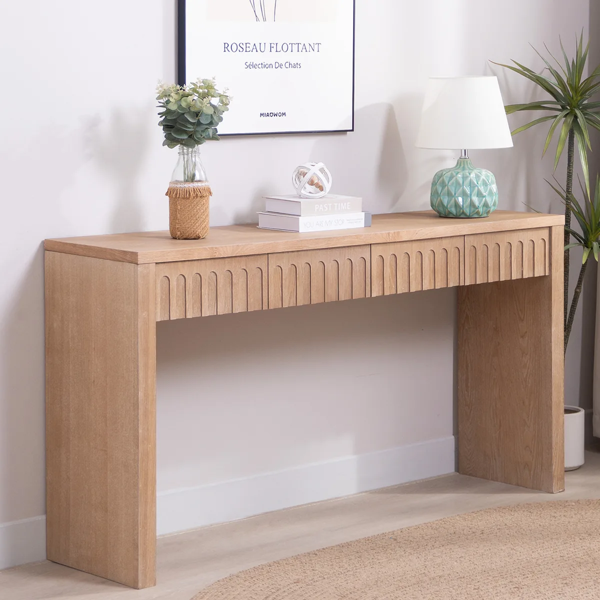 Modern Console Table with 4 Drawers – 59.2" Entryway Table in Natural Wood — view 2