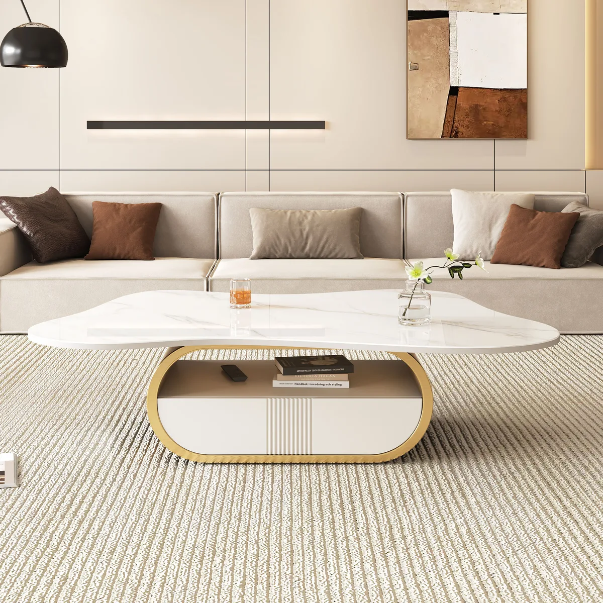 Modern Butterfly Coffee Table with Sintered Stone Top – Oval Center Table with — view 2