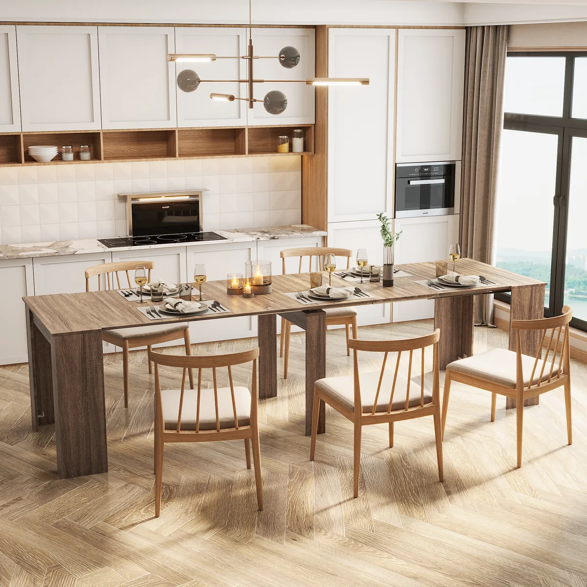 Extendable Console Table Converts to Dining Table Barnwood Finish — view 2