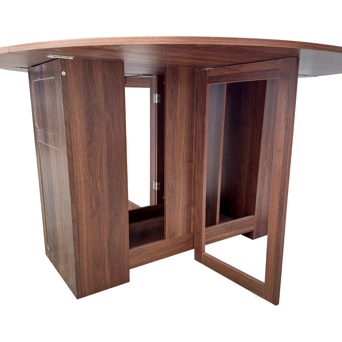 Walnut Round Drop Leaf Folding Dining Table, 55 Inch Pedestal — view 4