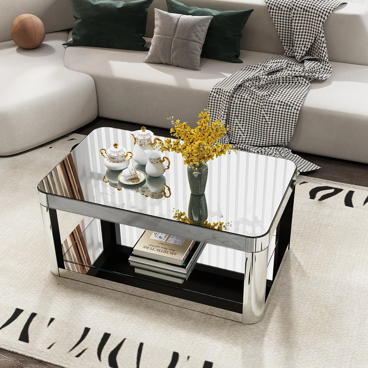 Baked Curved Mirror Coffee Table for Living Room — view 2