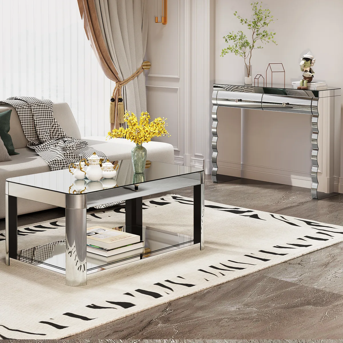 Baked Curved Mirror Coffee Table for Living Room — view 4
