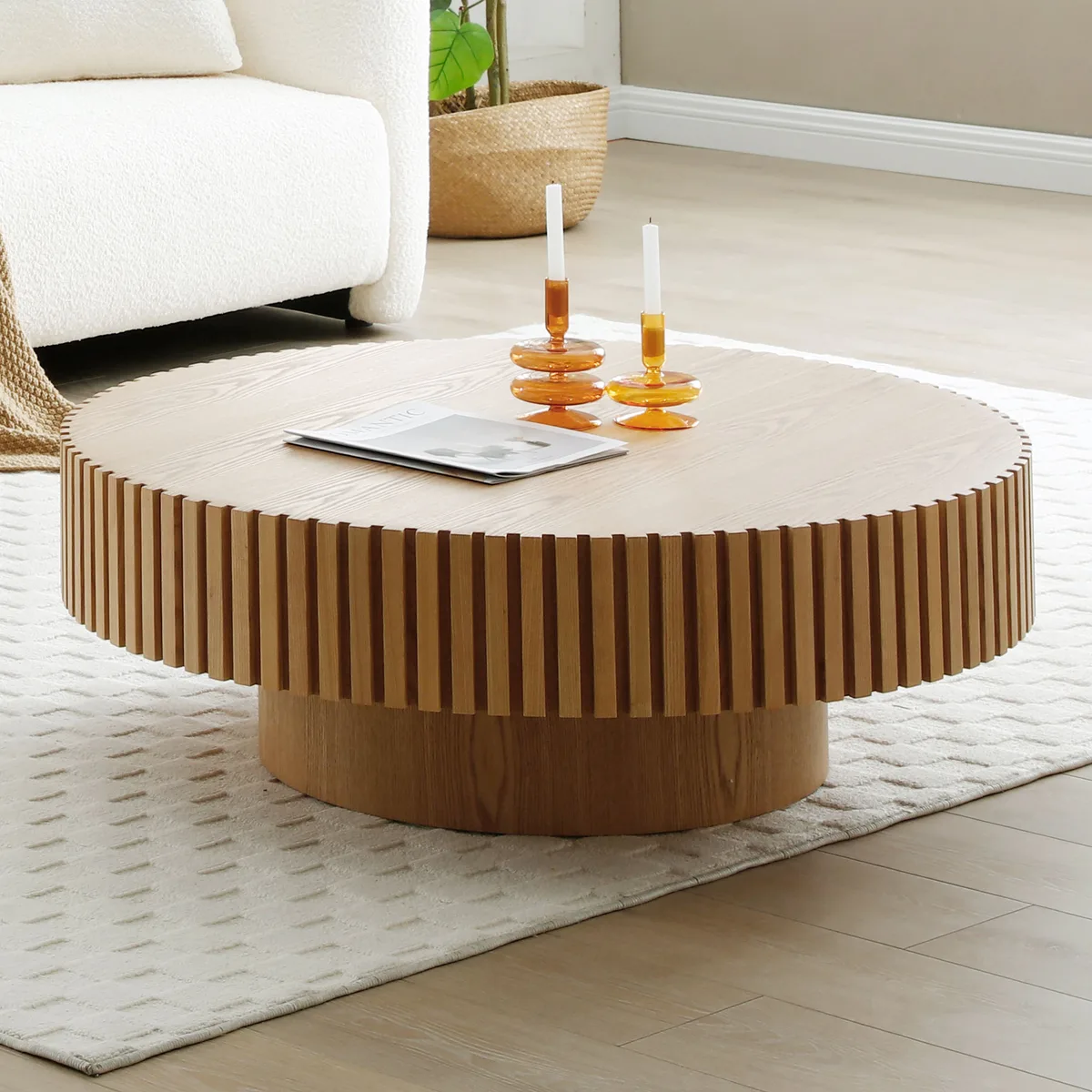31.49'' Round Wood Coffee Table for Living Room — view 2