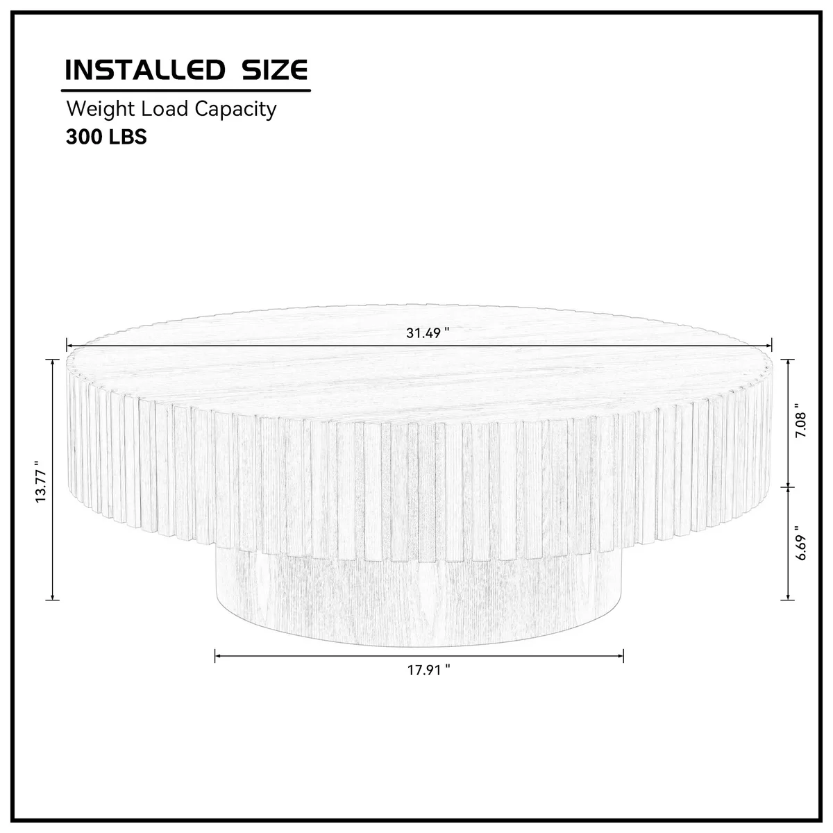 31.49'' Round Wood Coffee Table for Living Room — view 4