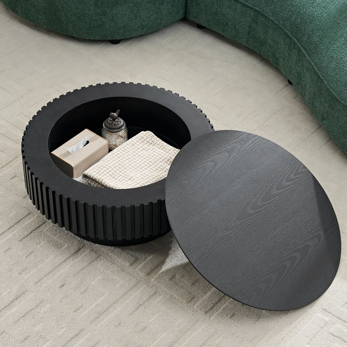 31.49'' Nesting Round Wood Coffee Table with Storage for Apartment — view 1