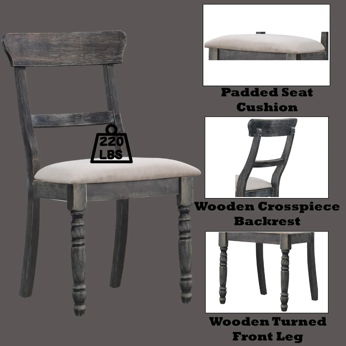 Leventis Side Chair (Set - 2) in Light Brown Linen & Weathered Gray 74642 — view 3